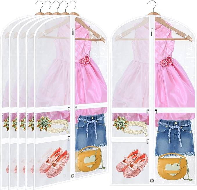 Woanger 6 Pcs Garment Bags for Dance Costumes 20'' x 40'' Clear PVC with Zippers Garment Bag with... | Amazon (US)
