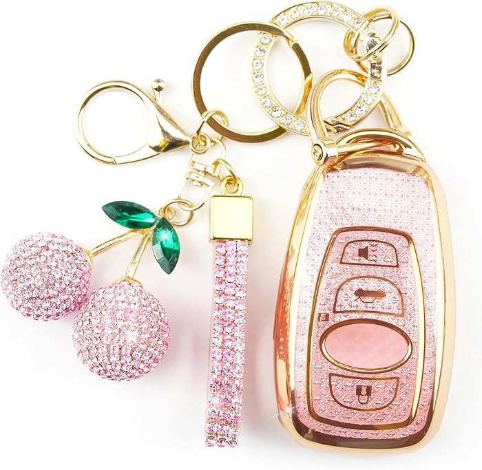 Sparkly Key Fob Cover with Cherry Keychain, Bling TPU Smart Key Case for Women, Compatible with S... | Amazon (US)