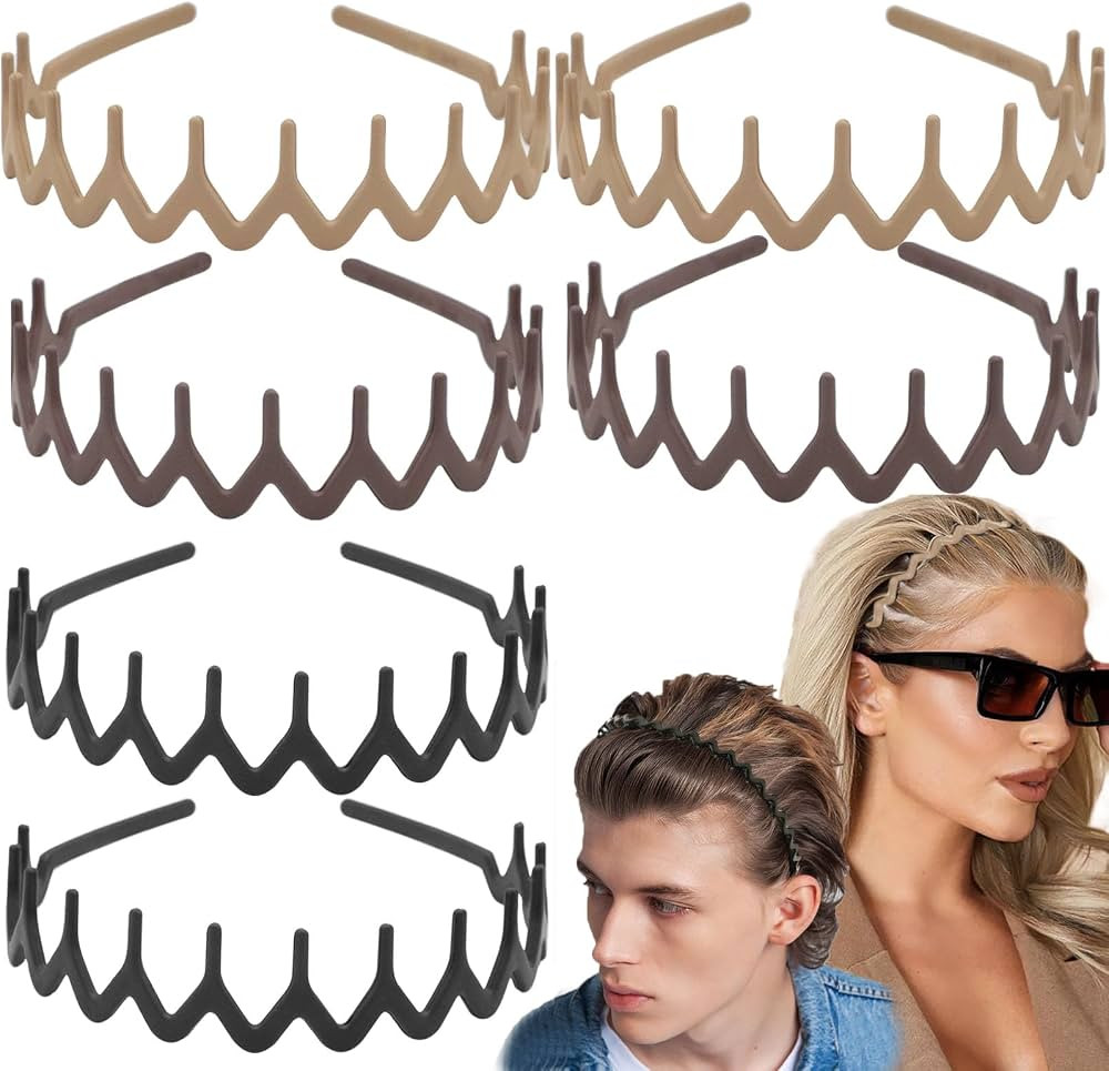 6 PCS Zig Zag Headbands Plastic Wavy Hair Head Band Comb with Teeth Hoop Accessories for Women Me... | Amazon (US)