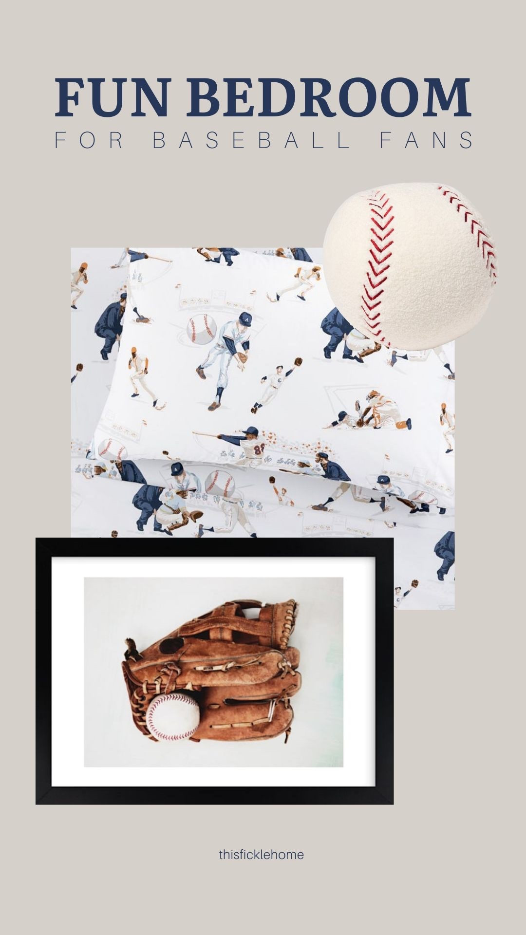 Baseball themed kids room.

Baseball shaped pillow. Baseball art. Baseball sheets.

#LTKHome #LTKKids