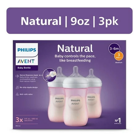 Philips Avent Natural Baby Bottles, Medium Flow, 9oz, Pink, 3-Pack, SCY903/13 | Walmart (US)
