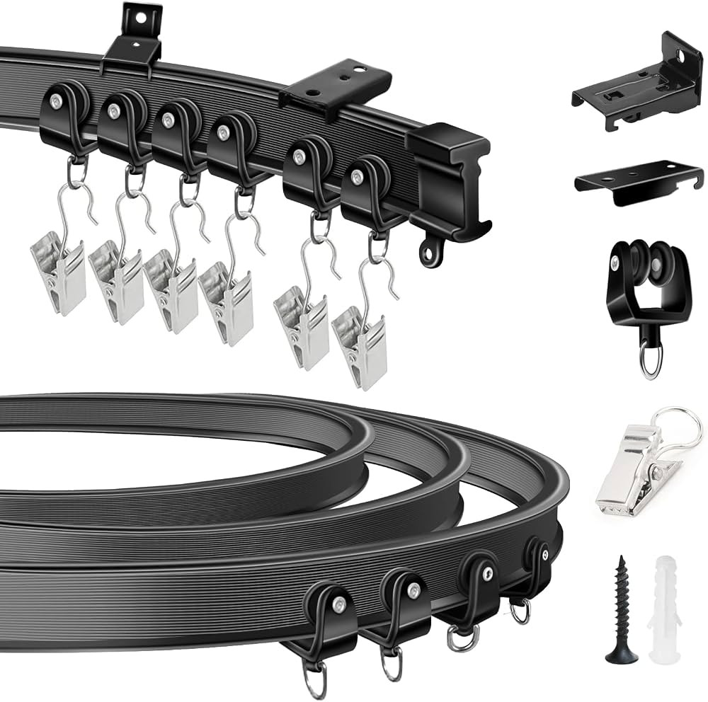 Ceiling Curtain Track, Curved Ceiling Curtain Track Bendable Wall Mount Black RV Curtain Rail 16F... | Amazon (US)