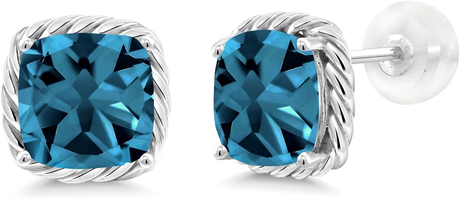 Gem Stone King 10K White Gold London Blue Topaz Stud Earrings, 3.70 Cttw, Gemstone Birthstone, Cu... | Amazon (US)