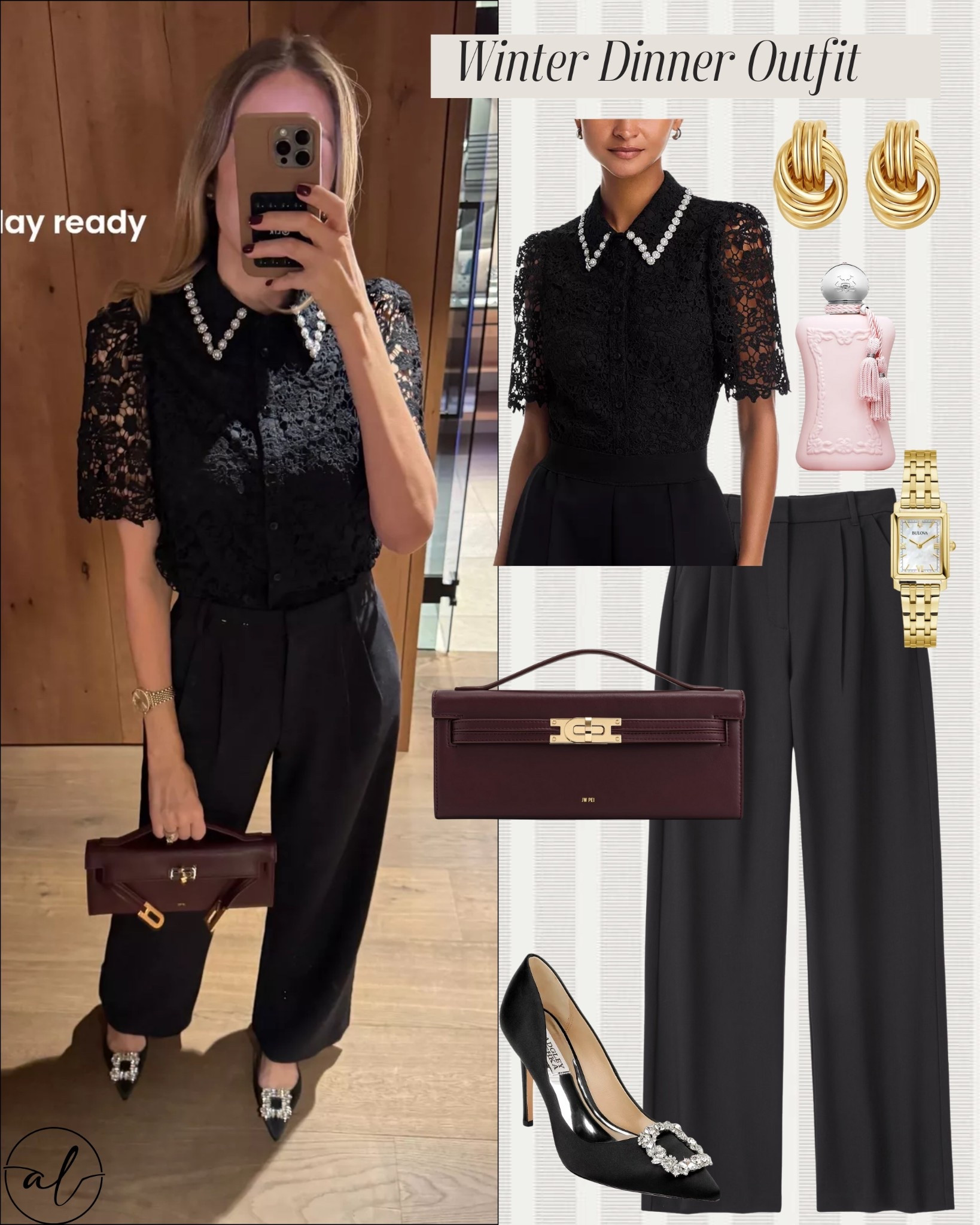 Winter dinner outfit - gorgeous lace top, feminine and elegant, also perfect for the holiday! 

#LTKSeasonal #LTKootd #LTKU