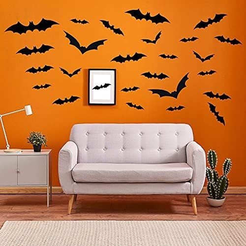 3D Halloween Bats Decor, 108PCS Plastic Bats with Stickers for Halloween Home Office Window Wall ... | Amazon (US)