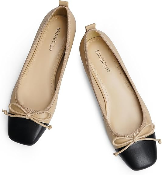 Ballet Flats with Bow Ballerina Closed Square Toe Slip on Bowknot Flats Shoes for Women Dressy | Amazon (US)
