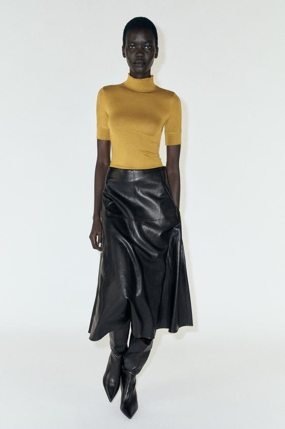 Zara - High Neck T-Shirt - Mustard - S - Woman | Zara US
