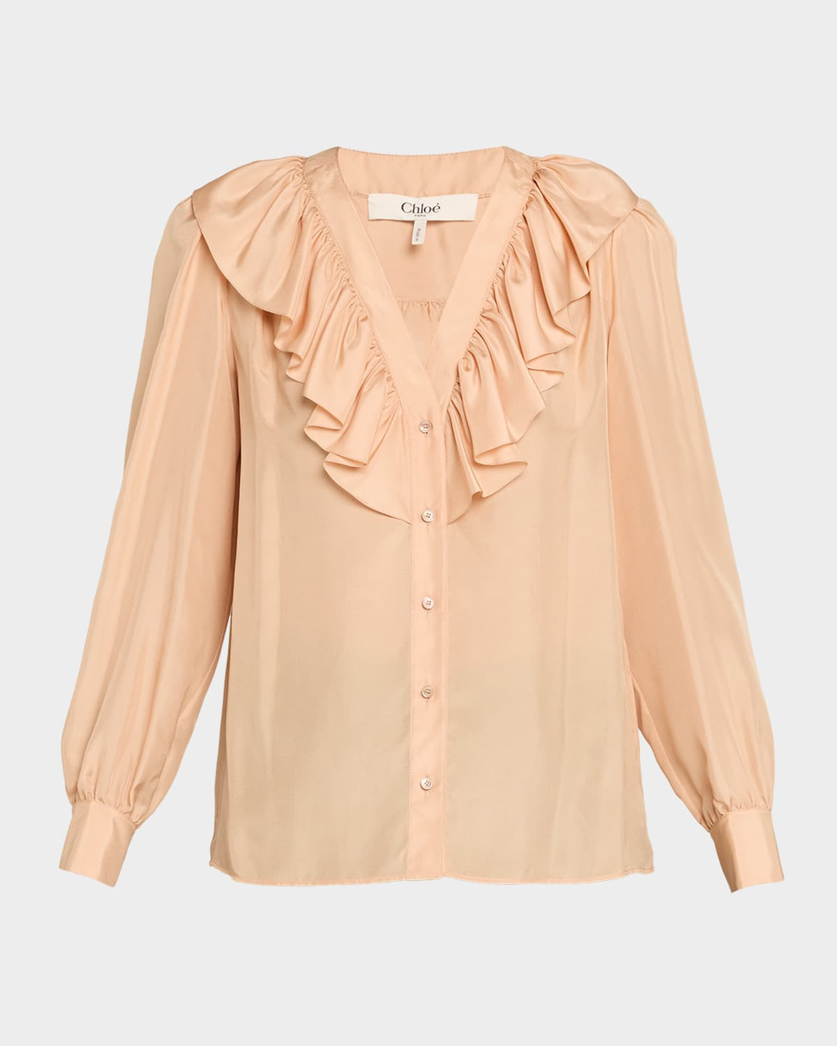 Ruffled V-Neck Silk Blouse | Neiman Marcus