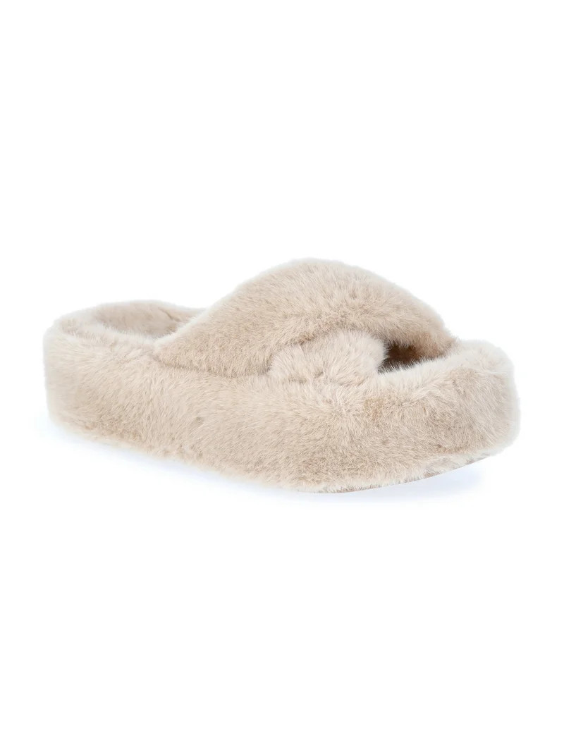 No Boundaries Women's Faux Fur Platform X-Band Slippers | Walmart (US)