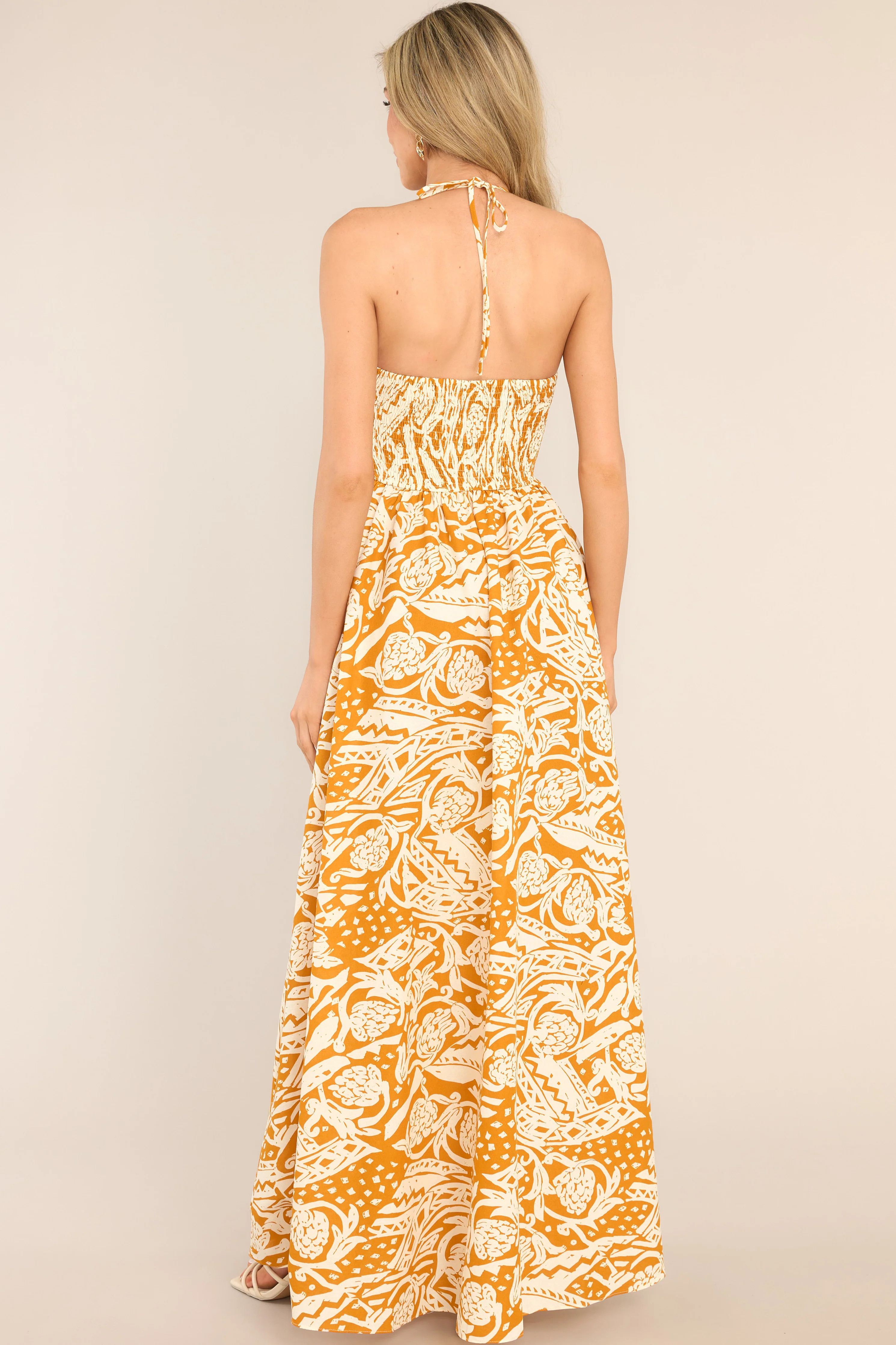 The Same Place Mustard Print Maxi Dress | Red Dress