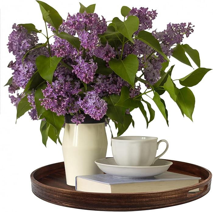 Large Round Wooden Coffee Table Trays 20" - Multi-Functional Home Decor Ottoman Serving Platter C... | Amazon (US)