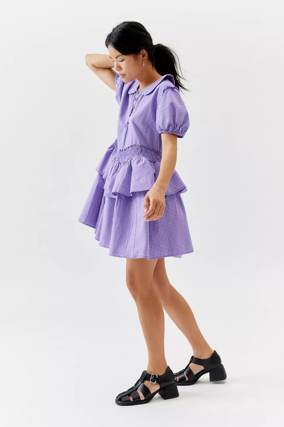 UO Claire Ruffled Babydoll Mini Dress | Urban Outfitters (US and RoW)