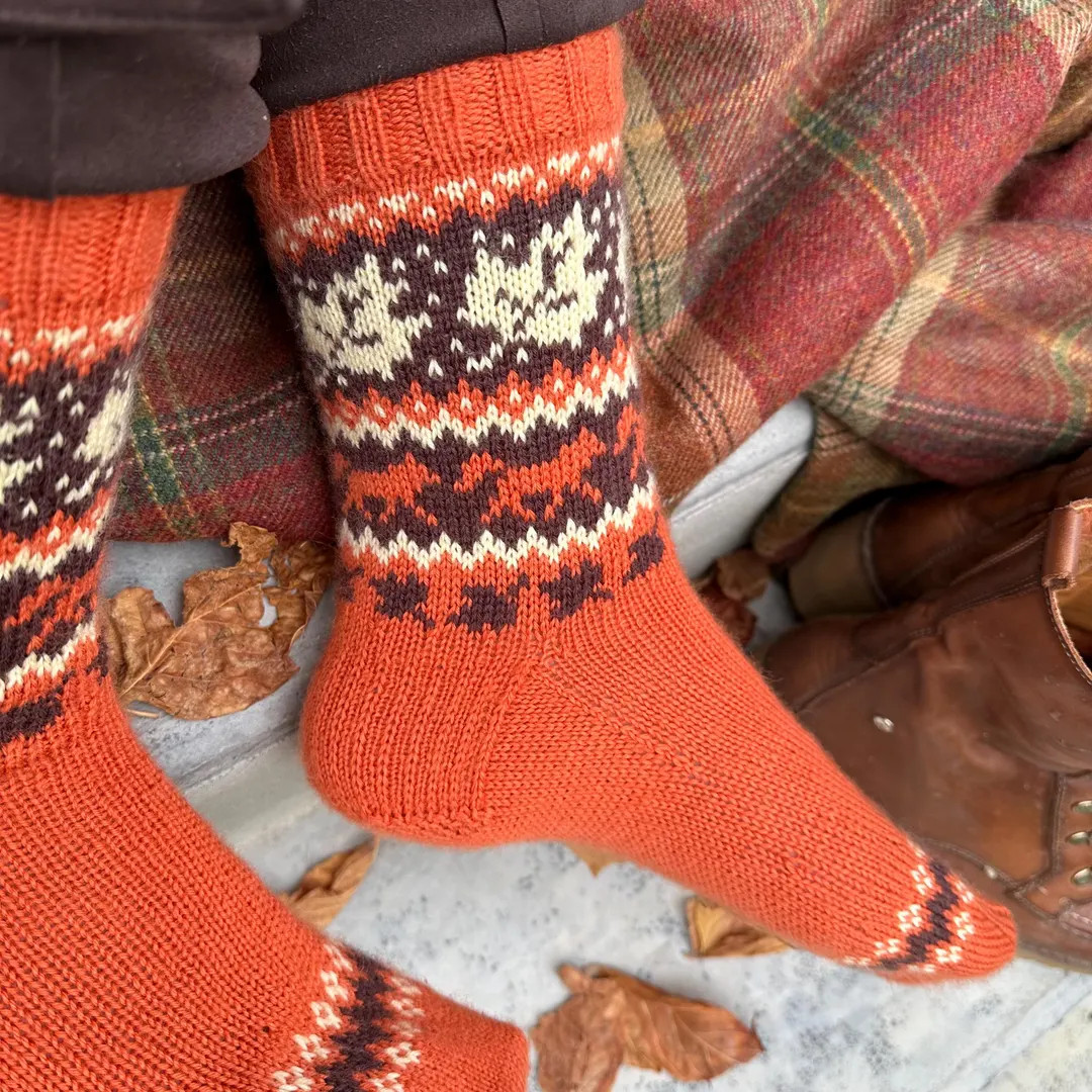 Fall Festival Socks Pdf Knitting Pattern Colorwork, Autumn Leaves, Fox available in English and F... | Etsy (US)