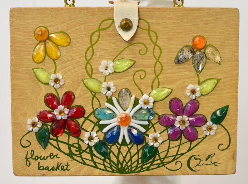 1960s Enid Collins of Texas Flower Basket Rhinestone Painted Wood Box Purse Handbag - Etsy | Etsy (US)