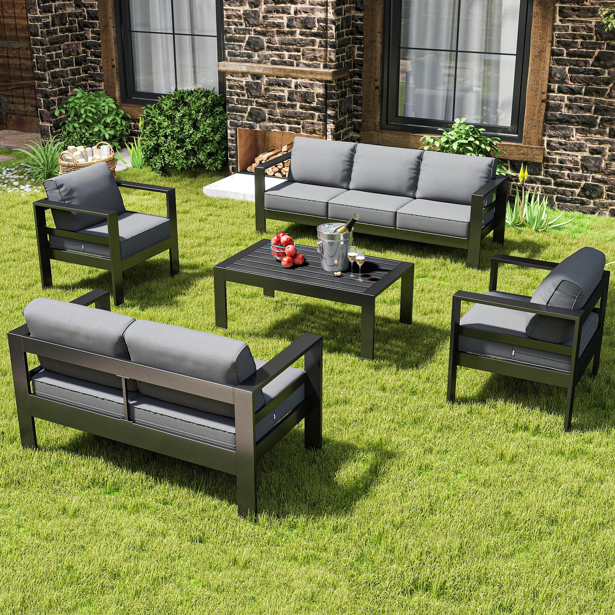 Arnhildur Aluminum 7 - Person 5 Piece Sofa Seating Group with Cushions | Wayfair North America