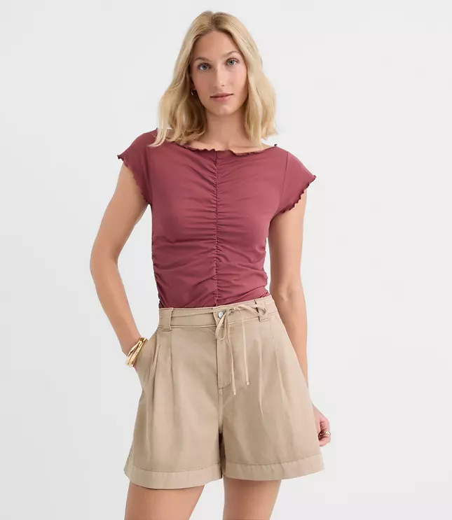 Ruffle Trim Ruched Top | LOFT