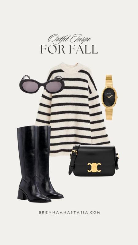 Outfit inspo for Fall 🖤

Women’s fashion, fall fashion, Revolve finds, fall sweater, black boots, fall boots, knee high boots, fall accessories, black accessories, black sunglasses, women’s sunglasses, striped sweater, black and white sweaters, women’s booties, gold watch, women’s watch, casual fall outfit, fall look, trendy fall fashion, fall trends, trendy glasses 

#LTKshoecrush #LTKstyletip #LTKSeasonal