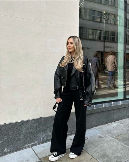 All black cosy outfit - arket cashmere trousers and jumper co-ord, platform converse & leather jacket  

#LTKeurope #LTKSeasonal #LTKstyletip