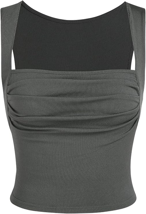 CIDER Solid Ruched Square Neck Crop Top | Amazon (US)
