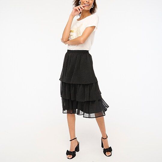 Petite ruffle tiered midi skirt | J.Crew Factory