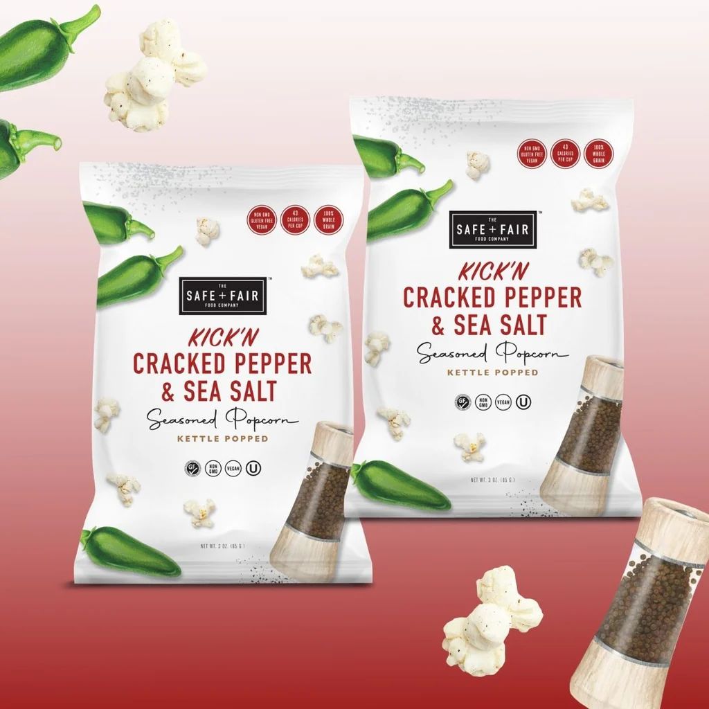 Kick'n Cracked Pepper & Sea Salt Seasoned Popcorn Pack | Safe + Fair