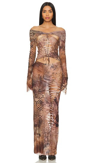 Jaded London Macrame Maxi Dress in Tan. - size L | Revolve Clothing (Global)