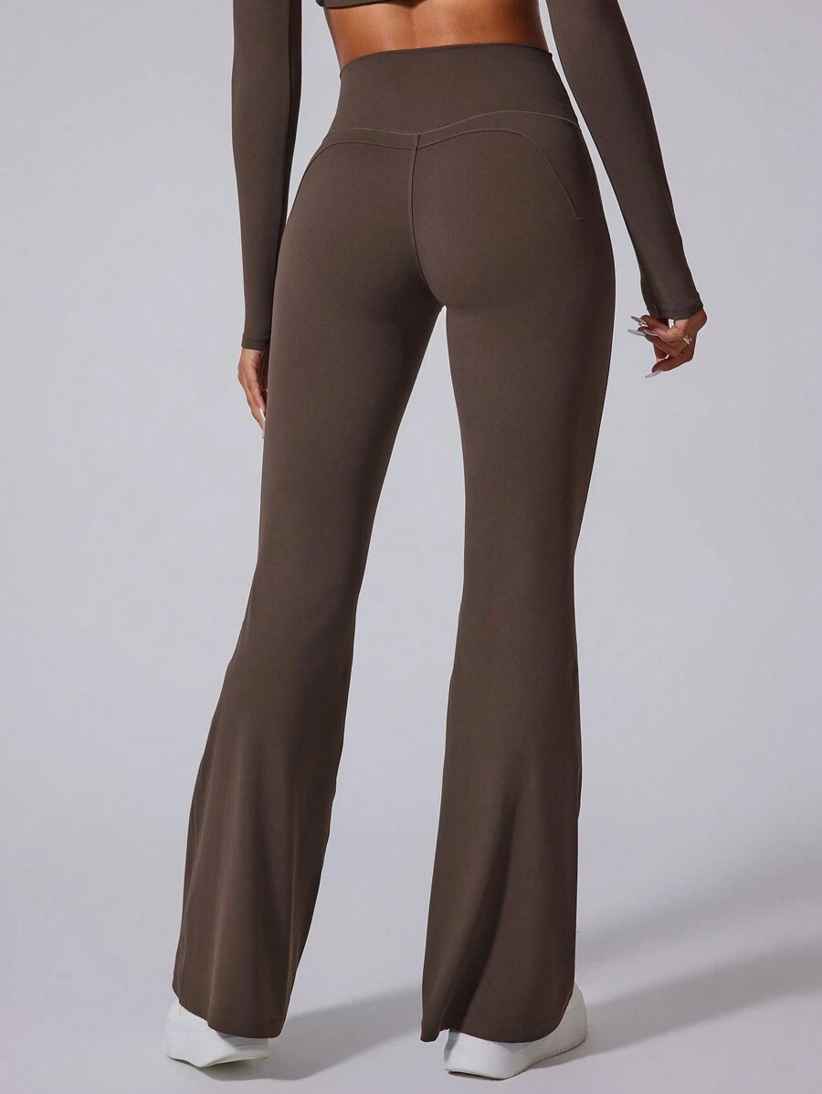 MASKERT Pantalones acampanados ajustados de yoga y deportes para mujer, alta elasticidad, cómodos y amigables con la piel | SHEIN