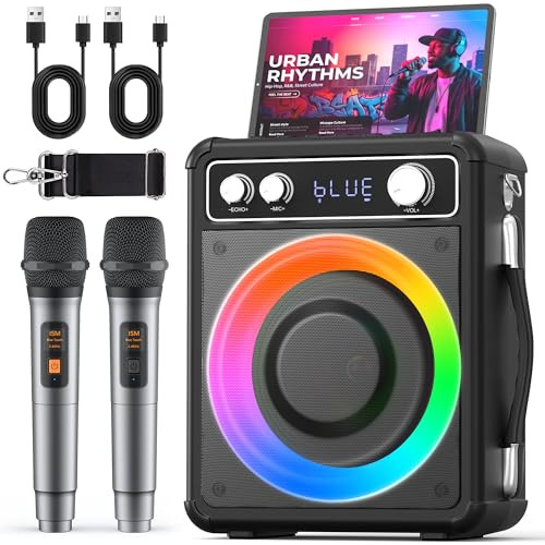 VOSOCO Karaoke Machine with 2 Wireless Microphones, Portable Bluetooth Speaker for Adults Kids, PA Systems Support TWS Echo Adjust TF USB AUX for Home Party Outdoor Travel | Amazon (US)