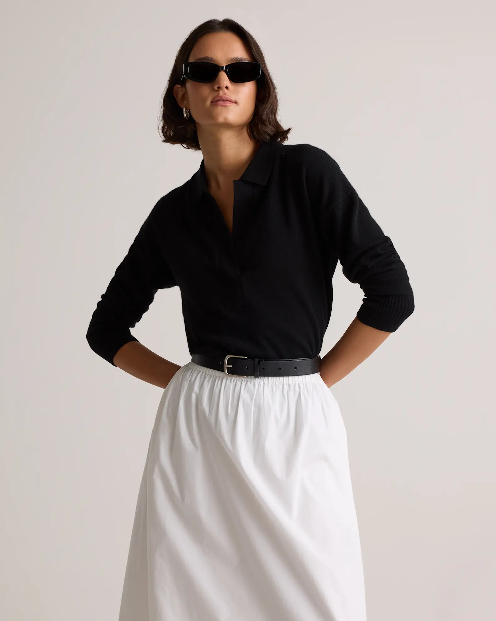 Women's Mongolian Cashmere Polo Sweater in Black | Quince