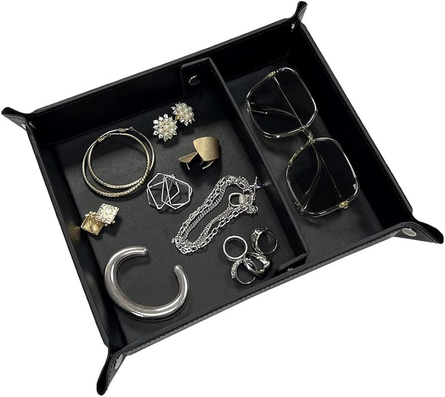 UnionBasic Medium Leather Jewelry Catchall Key Phone Coin Valet Tray Change Caddy Bedside Storage... | Amazon (US)
