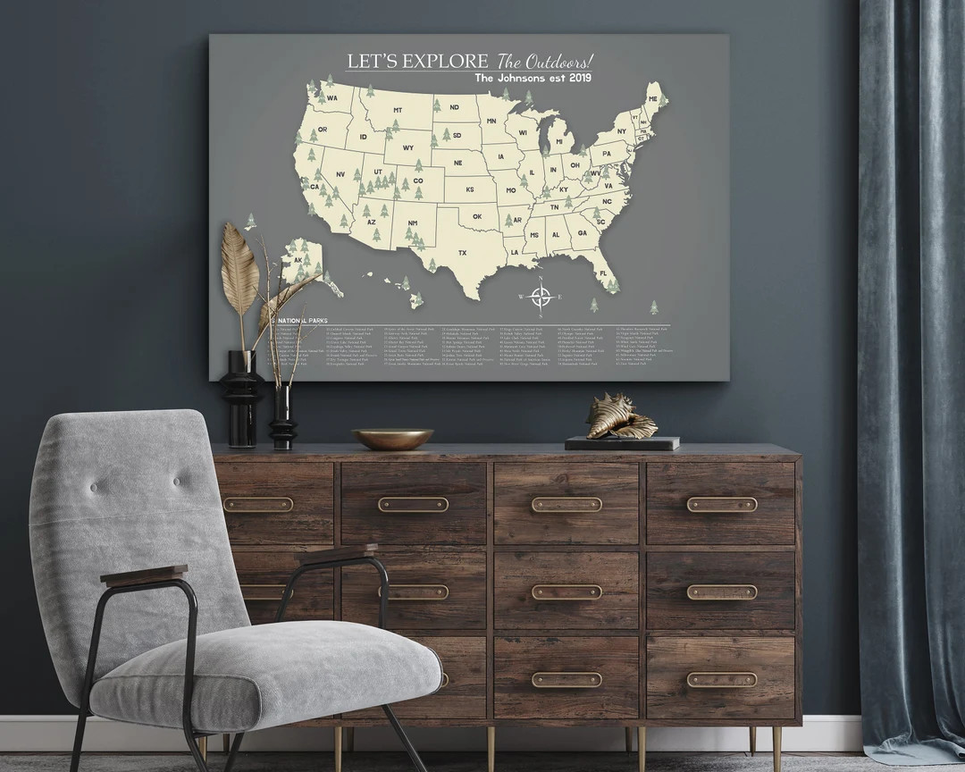 US National Parks Map National Park Push Pin Map Gift Idea for Hiker Gift Idea for Dad Personaliz... | Etsy (US)