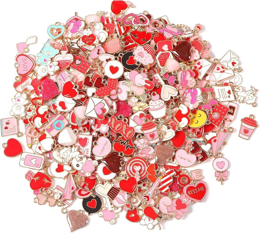SANNIX 350Pcs Valentine's Day Charms, Valentines Charms for Jewelry Making Gold Enamel Charm Pend... | Amazon (US)