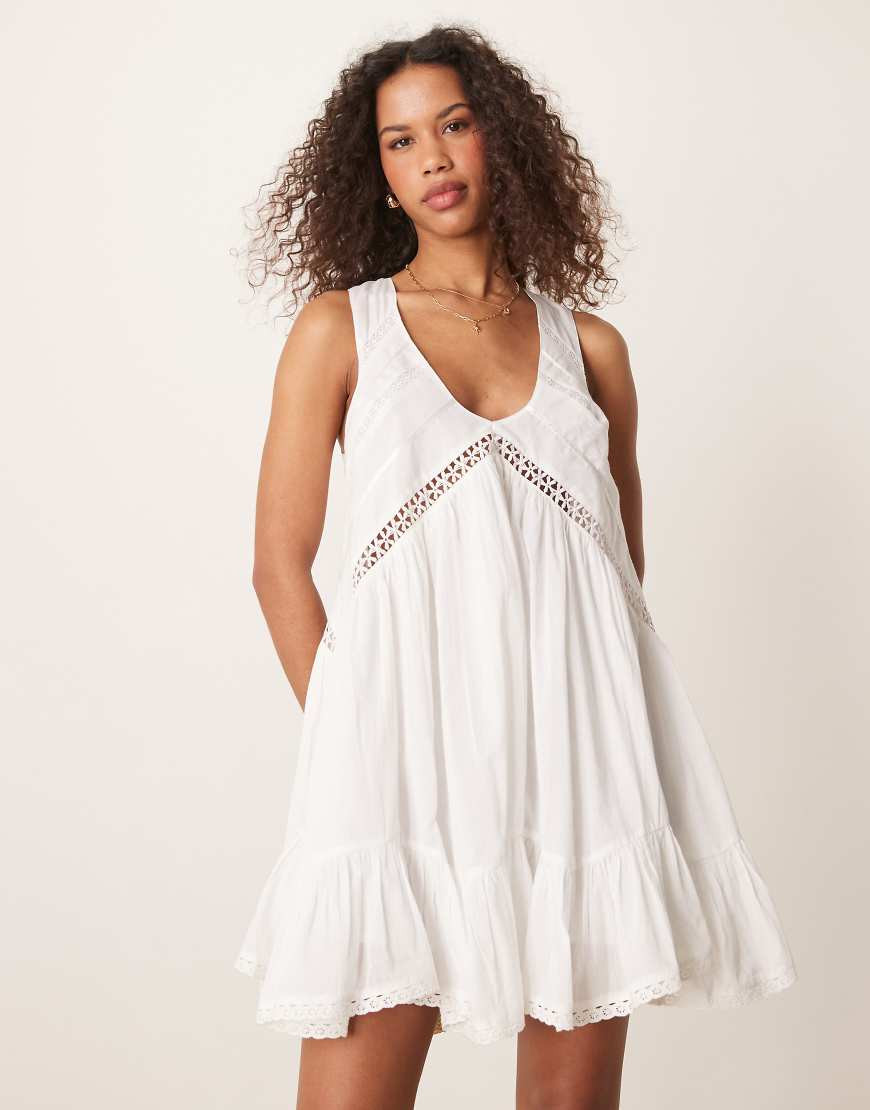 ASOS DESIGN hanky hem mini sundress with scoop neck in white | ASOS (Global)
