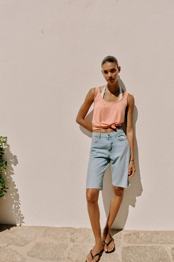 Zara - Z1975 Mid-Rise Denim Shorts - Mid-Blue - 26 (Us 2) - Woman | Zara US