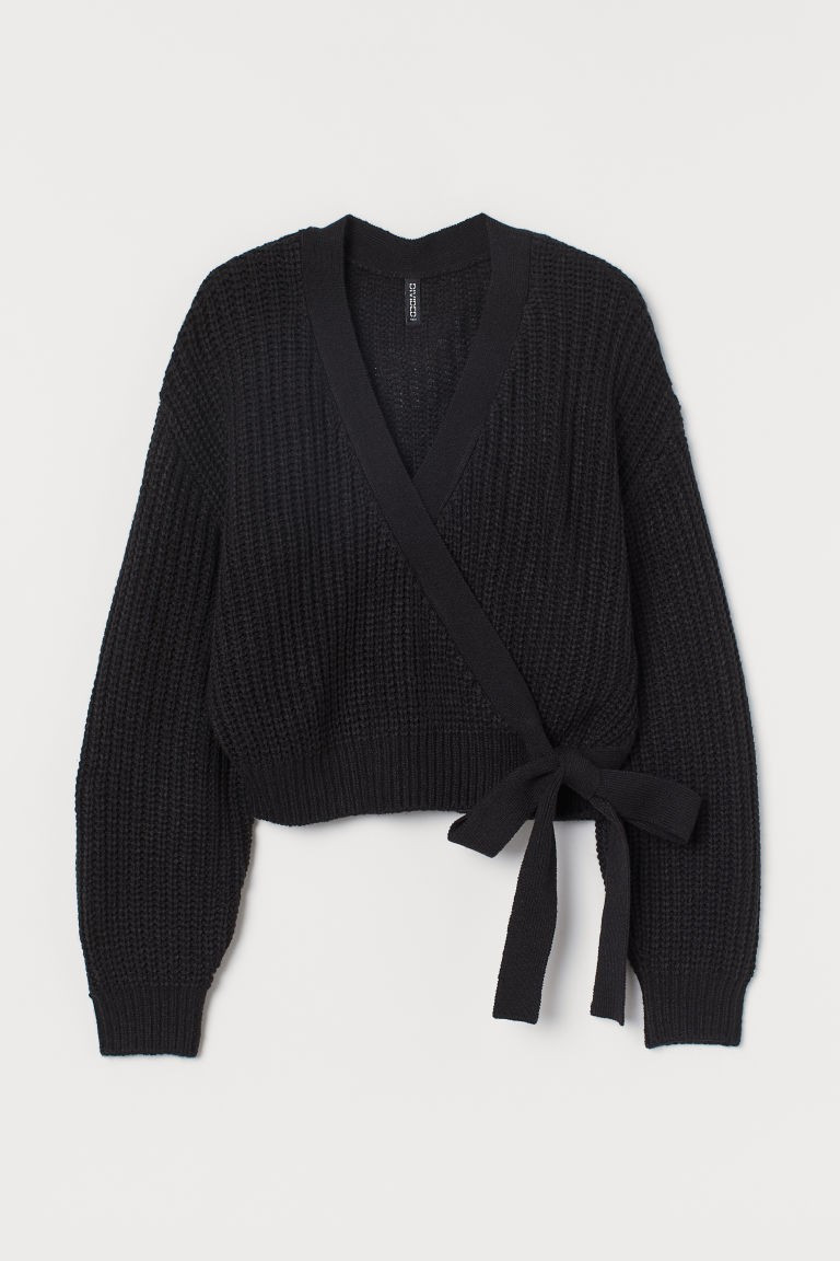 H & M - Knit Wrapover Sweater - Black | H&M (US + CA)