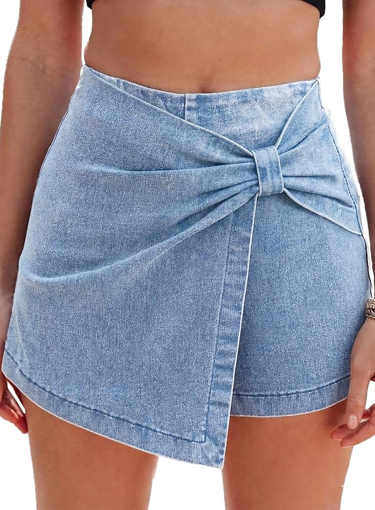 Sidefeel Skorts Skirts for Women Casual Summer Bowknot High Waisted Jean Shorts Stretchy Denim Mi... | Amazon (US)