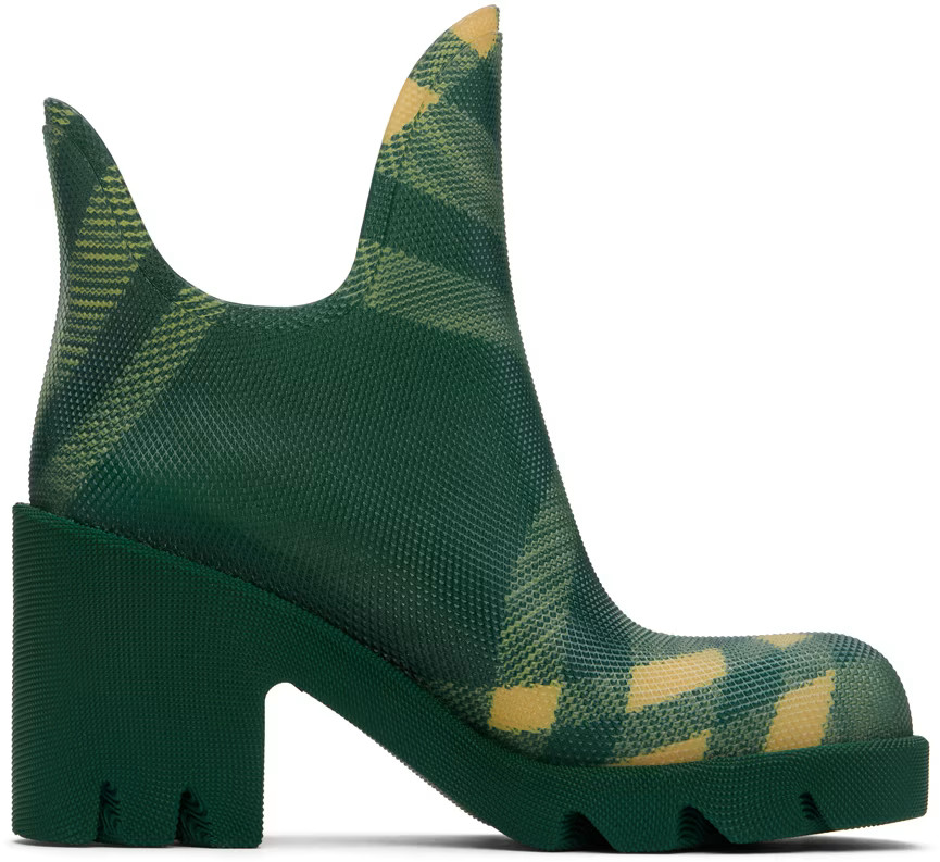 Green Check Rubber Marsh Heel Boots | SSENSE