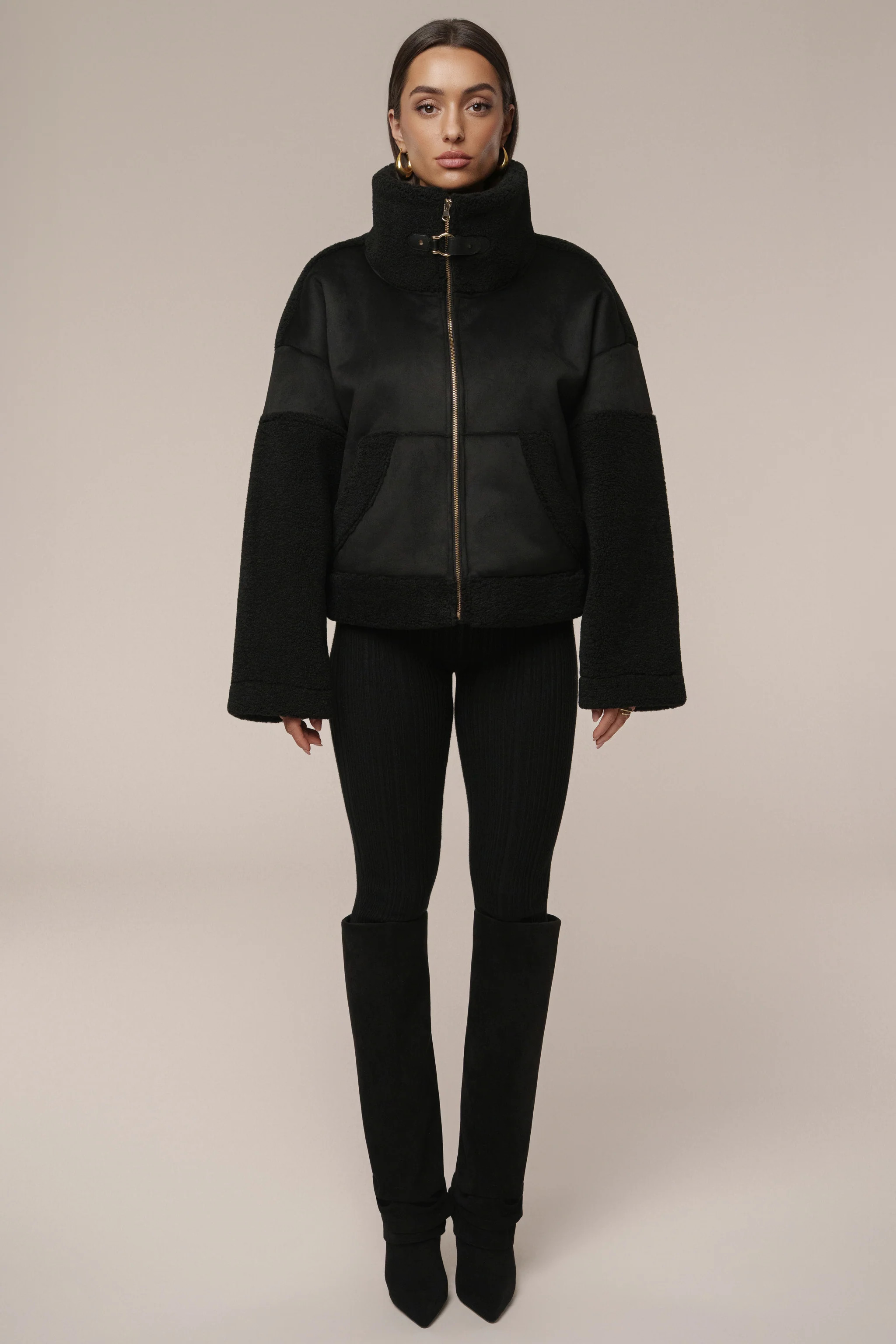 Black Suede And Sherpa Jacket | JLUXLABEL