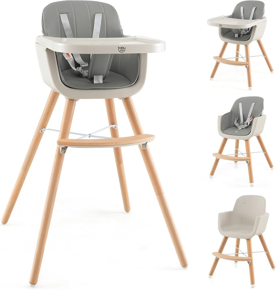BABY JOY Convertible Baby High Chair, 3 in 1 Wooden Highchair/Booster/Chair with Removable Tray, ... | Amazon (US)