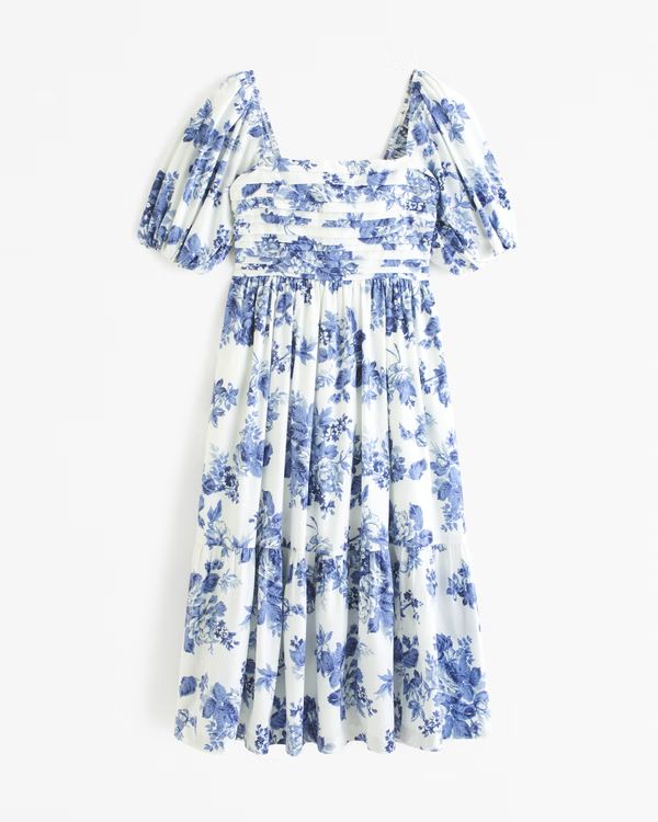 Women's Emerson Poplin Puff Sleeve Midi Dress | Women's 20% Off Select Styles | Abercrombie.com | Abercrombie & Fitch (US)