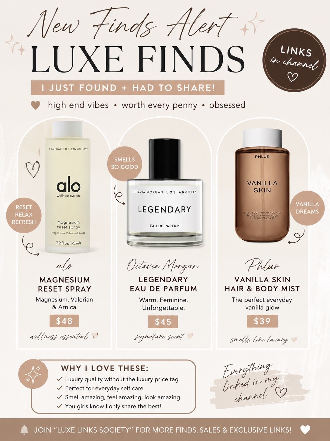 A few luxe finds I’m currently OBSESSED with 🤍

• Alo Spray — literally the BEST sleep ever 😭 I use it after my night showers & sleep like a baby

• Legendary — babyyyy… my husband cannot stay off me 😂👏🏽

• Phlur Vanilla Skin — 10/10. I’m such a vanilla girly & this smells SOOOOO good 🤎✨

#LTKMothersDay #LTKgrwm #LTKselfcare