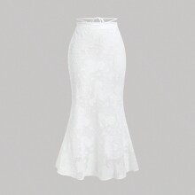 Solid Color White Cutout Long Fish Tail Midi Skirt | SHEIN