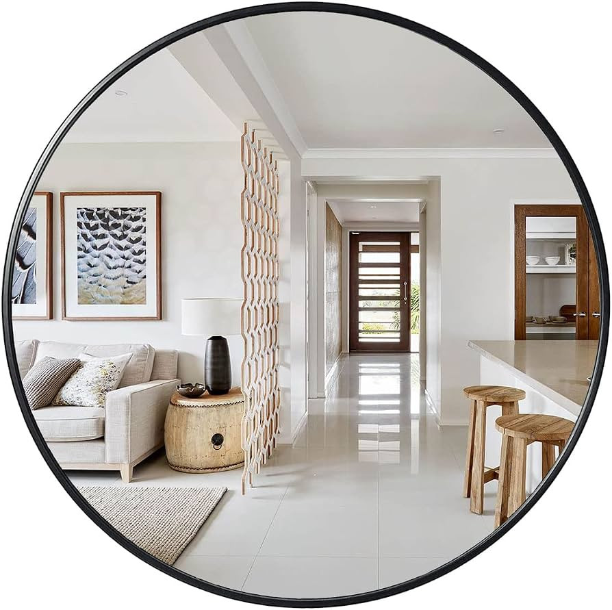 Large Round Mirror 48 Inch Black Mirror for Wall Metal Frame Modern Vanity Mirror Oversized Circl... | Amazon (US)