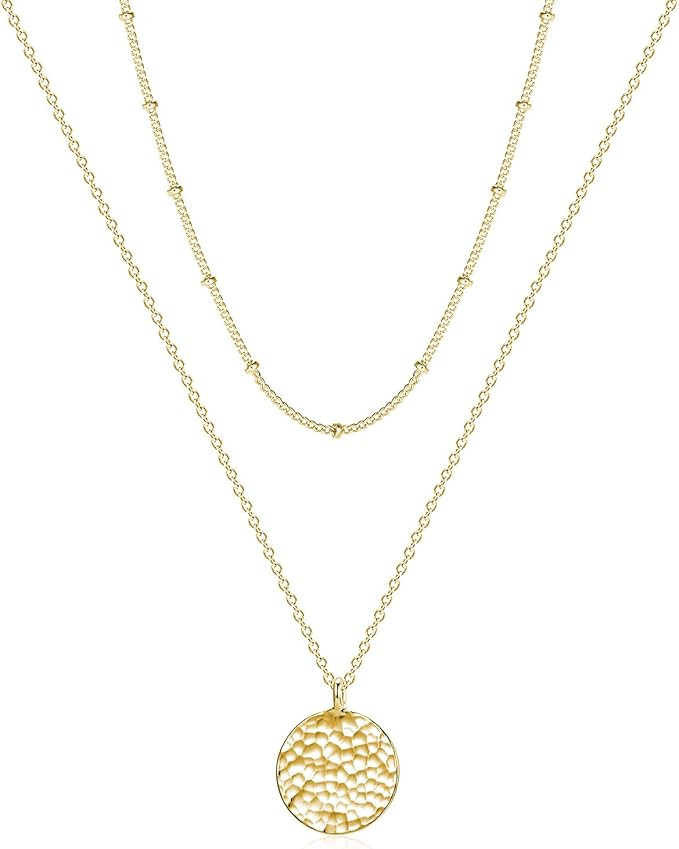 Fettero Women Moon Necklace Hammered Coin Full Karma Circle New Crescent Moon Phase Pendant Daint... | Amazon (US)