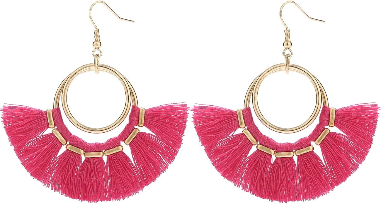 BaubleStar Tassel Hoop Earrings Fringe Drop Gold Tone Circle Tiered Earrings for Women Girls | Amazon (US)