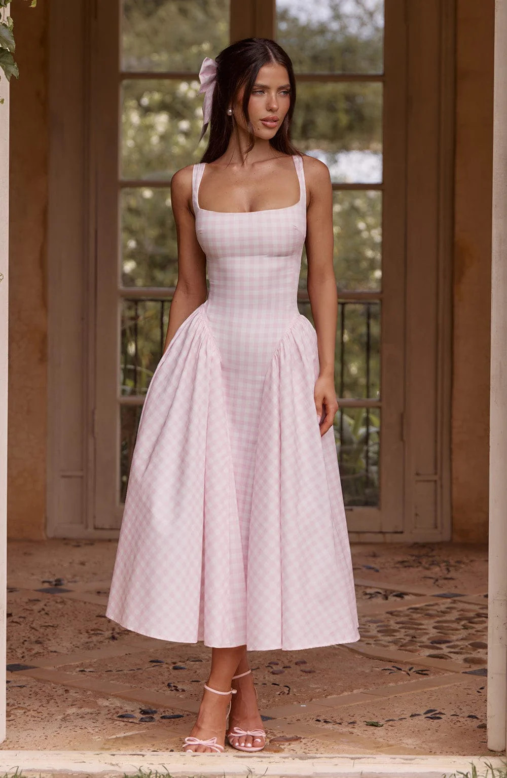 Sherrie Midi Dress - Blush Gingham | Babyboo (global)