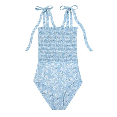 minnow x tuckernuck women's blue toile smocked one piece | minnow