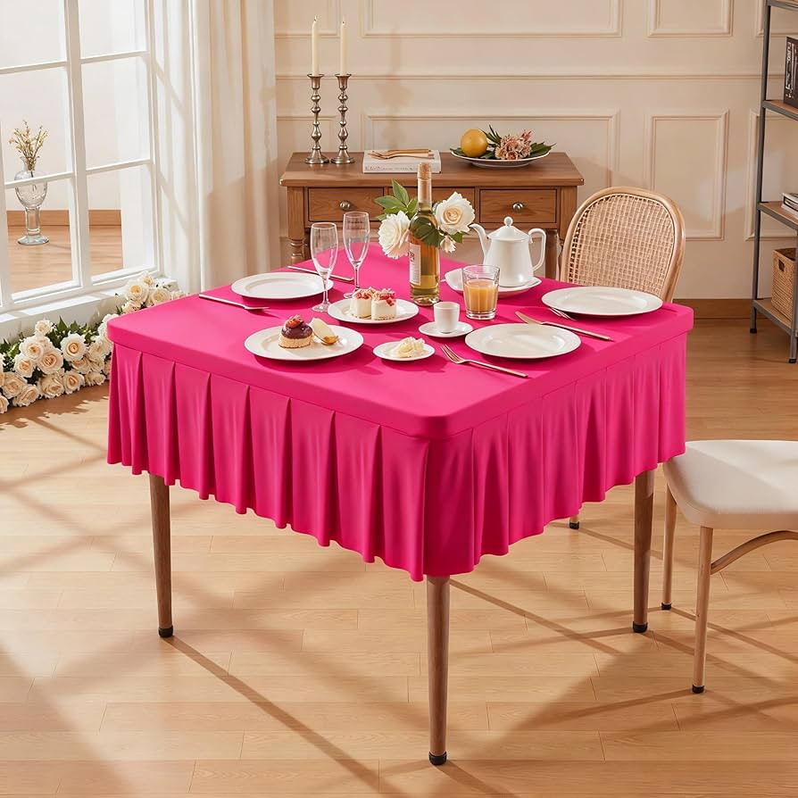 Wish Care Hot Pink Spandex Tablecloths for 34x34 Inch Square Tables, Stretch Fitted Table Clothes... | Amazon (US)
