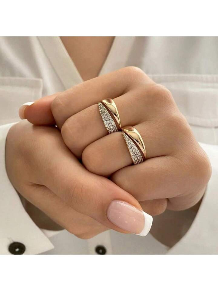 1pc Fashion Cubic Zirconia Round Decorated Open Ring, Suitable For Women's Daily Wear | SHEIN USA | SHEIN