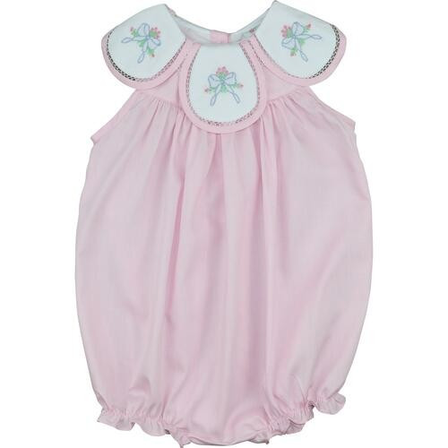 Pink Pique Embroidered Bow Bubble - Shipping Late March | Cecil and Lou